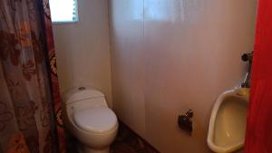 a small bathroom with a toilet and a urinal at cabañas del inka in Puno