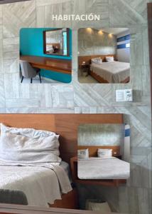 a collage of three pictures of a hotel room at Departamento 10 Polanco in Valladolid