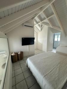a bedroom with a bed and a flat screen tv at Duplex Atypique et Authentique in Saint Martin