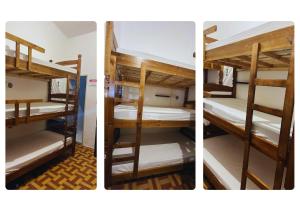 two pictures of two bunk beds in a room at Yolo Hostel in João Pessoa
