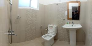 een badkamer met een wastafel, een toilet en een douche bij NAT City Ella in Ella