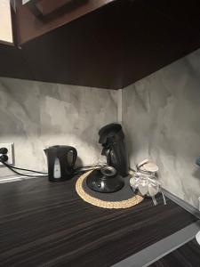 a kitchen counter with a coffee pot and a tea kettle at MelsHome Entire apartment to feel good in Geislingen an der Steige