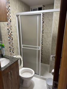 a bathroom with a shower with a toilet and a sink at apartamento M&C in San Gil