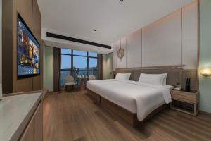 长沙美豪丽致酒店的一间配有大床和电视的酒店房间