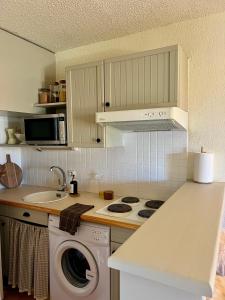 a kitchen with a washing machine and a sink at Refugi La Cerdanya, Ski and Pool La Cerdaña in Bourg-Madame