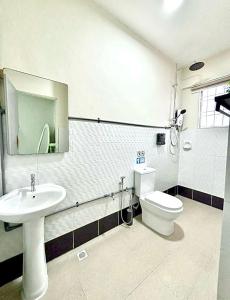 a bathroom with a sink and a toilet at The Hydrangea House in Kota Kinabalu