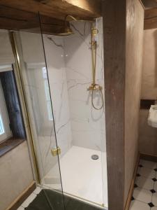 a shower with a glass door in a bathroom at Gite de traditions et charme Chez Montze in Hoerdt +9 photos