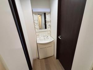 a bathroom with a sink and a mirror at Newly Renovated 2025 秋リフォーム済 RC206 in Tokyo