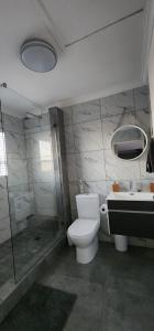 a bathroom with a toilet and a shower and a sink at Tranquility - walking distance to beach in Langebaan