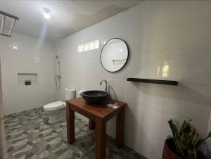 ブドゥグルにあるNavalia Villa Bedugulの洗面台、トイレ、鏡のあるバスルーム