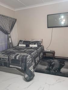 a bedroom with a bed and a flat screen tv at Uptown Inn GuestHouse in Parys +9 photos