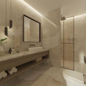 Un baño con lavabo, espejo e inodoro. en The Wine Suites, en Rodas