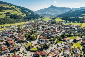 an aerial view of a town in the mountains at Alpen Lodge Kirchberg in Kirchberg in Tirol