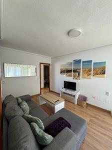 a living room with a couch and a tv at Homely Apartments Mar 3 in Torrevieja