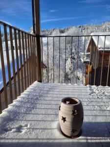 Mygrischa في فليمس: وجود مزهرية كبيرة على درج الشرفة