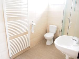 a white bathroom with a toilet and a sink at Apartmány Relax in Ladná