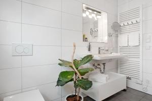 a bathroom with a sink and a plant in it at Kapps Haus in Langenargen +58 photos
