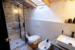 a bathroom with a shower and a toilet and a sink at la stalla di mario in Perondo