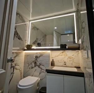 浦那Urban Nest - Viman Nagar- 1 km from Airport的配有马桶、水槽和镜子的浴室 更多62张照片