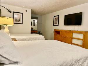 a bedroom with two beds and a flat screen tv at Motel M Lewisburg in Lewisburg