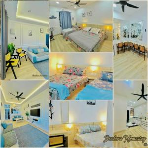a collage of pictures of a bedroom and a living room at Homestay DEEDORA in Seri Manjung +2 photos