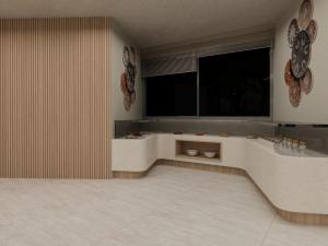 a living room with a large window and a television at Annabella Park Hotel - All Inclusive in Avsallar