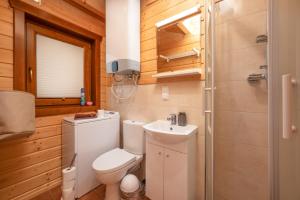a bathroom with a toilet and a sink at Domek w ciszy i zieleni w górach w Łopusznej, przyjmujemy psy bezpłatnie, ogrodzona działka in Łopuszna +35 photos