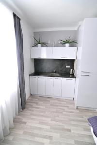 a kitchen with white cabinets and a sink at AVAX apartment Liberec in Liberec
