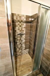 a shower with a glass door in a bathroom at AVAX apartment Liberec in Liberec