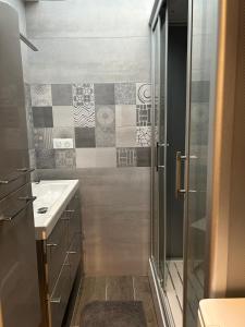 a bathroom with a shower and a sink at Rêve et Rance in La Richardais