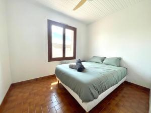 een slaapkamer met een bed in een kamer met een raam bij L'Echappée Salée - Close to center - Cozy in Longeville-sur-Mer