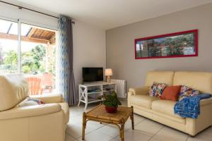 een woonkamer met twee banken en een tv bij Les hortensias in Grâces