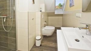 a bathroom with a toilet and a sink and a shower at Möwe in Lancken-Granitz +13 photos