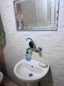 a bathroom sink with a faucet and a mirror at استوديو بجوار طلعت حرب in Cairo