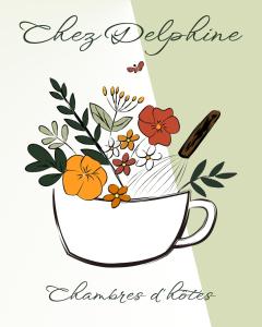 a bouquet of flowers in a cup of coffee at Chez Delphine in Doizieux