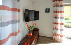 een woonkamer met een televisie en een vaas met bloemen bij 3 Bedroom Beautiful Home In Röbel in Marienfelde +15 foto's