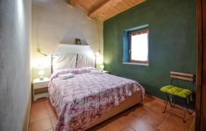 a bedroom with a bed and a green wall at 4 Bedroom Stunning Home In Montenero Val Cocchiar in Montenero Val Cocchiara
