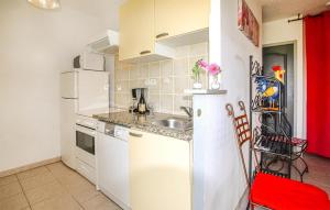 CompsにあるNice Home In Grospierres With Swimming Poolの白い冷蔵庫とシンクのあるキッチン