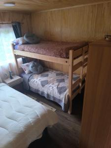 a bedroom with two bunk beds in a cabin at Cabaña La Casona in Chaitén