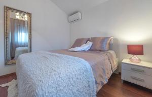 een slaapkamer met een bed en een spiegel bij Stunning Home In Ugljane in Ugljane