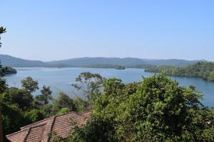 a view of a lake with a house and trees at SRI RANGA RESIDENCY in Māvingundi