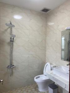 富国The Palm Phu Quoc Resort & Villa的带马桶和水槽的浴室