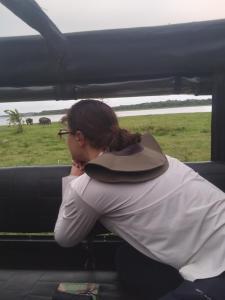 a person with a hat sitting in a bus at Sigiriya Lions Rest Hostel in Sigiriya