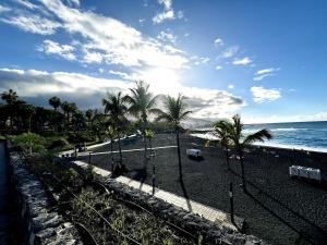 een strand met palmbomen en de oceaan bij Sunrise Serenity in Puerto de la Cruz in Puerto de la Cruz