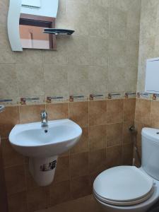 a bathroom with a white sink and a toilet at Apartament 4 seasons - Top Lodge in Bansko +3 photos