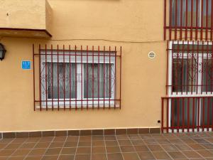 two windows with bars on the side of a building at Apartamento Turístico Ávila VUT in Avila