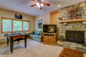 a living room with a couch and a fireplace at Chetola: Berkshires 3 in Blowing Rock