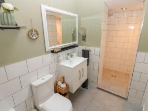 a bathroom with a toilet and a sink and a shower at 57 Cockpit Hill in Northallerton +22 photos