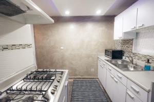 a kitchen with a stove and a sink at Cayenne Cozy Apt with Generator and Cistern in Bayamon in Sierra Linda