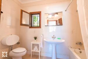ein Badezimmer mit Toilette, Waschbecken und Spiegel in der Unterkunft Villa Albatros by Abahana Villas in Benissa + 19 Fotos
